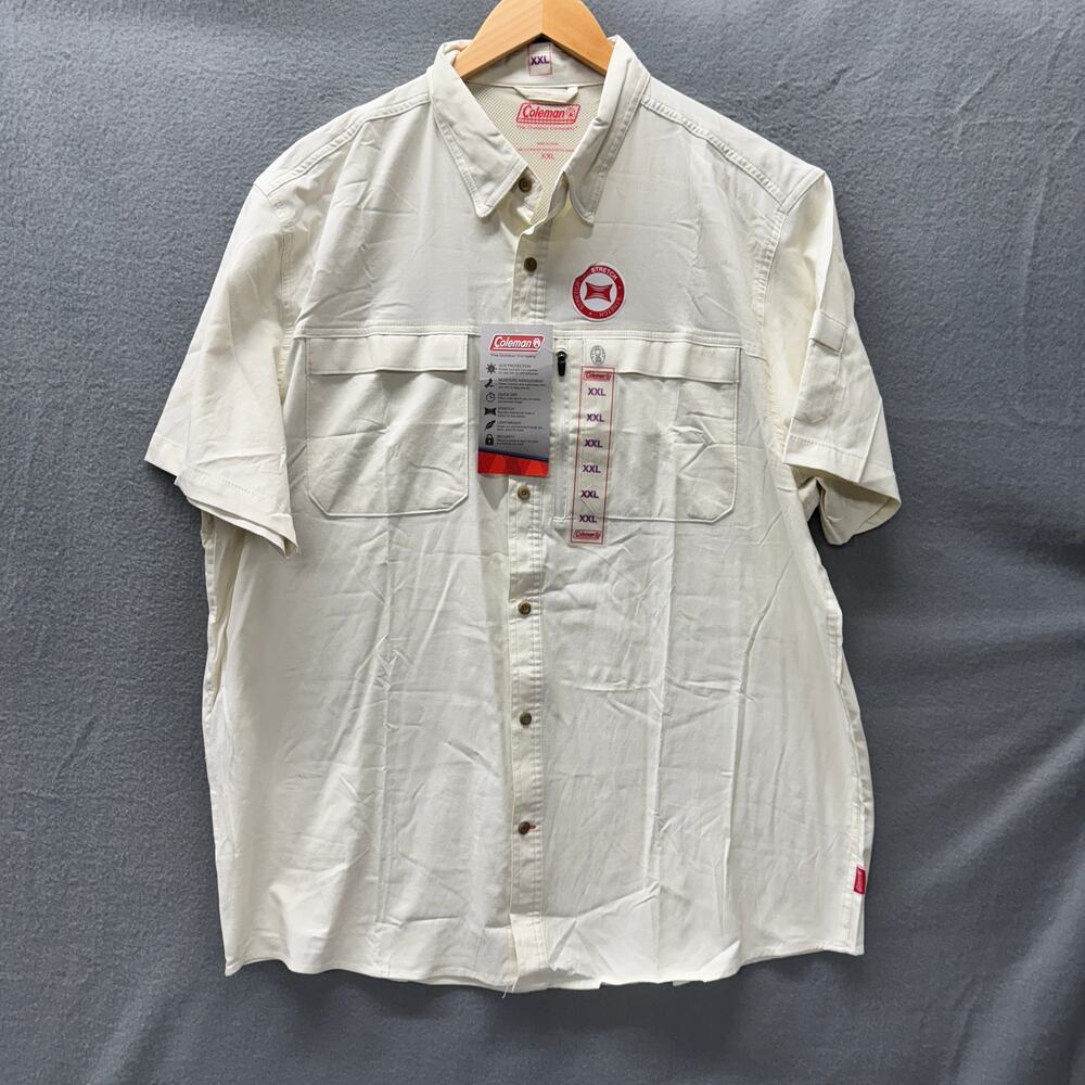 Coleman Shirt Mens‎ XXL Short Sleeve Cream Button Up UV 30+ Wicking Stretch NEW
